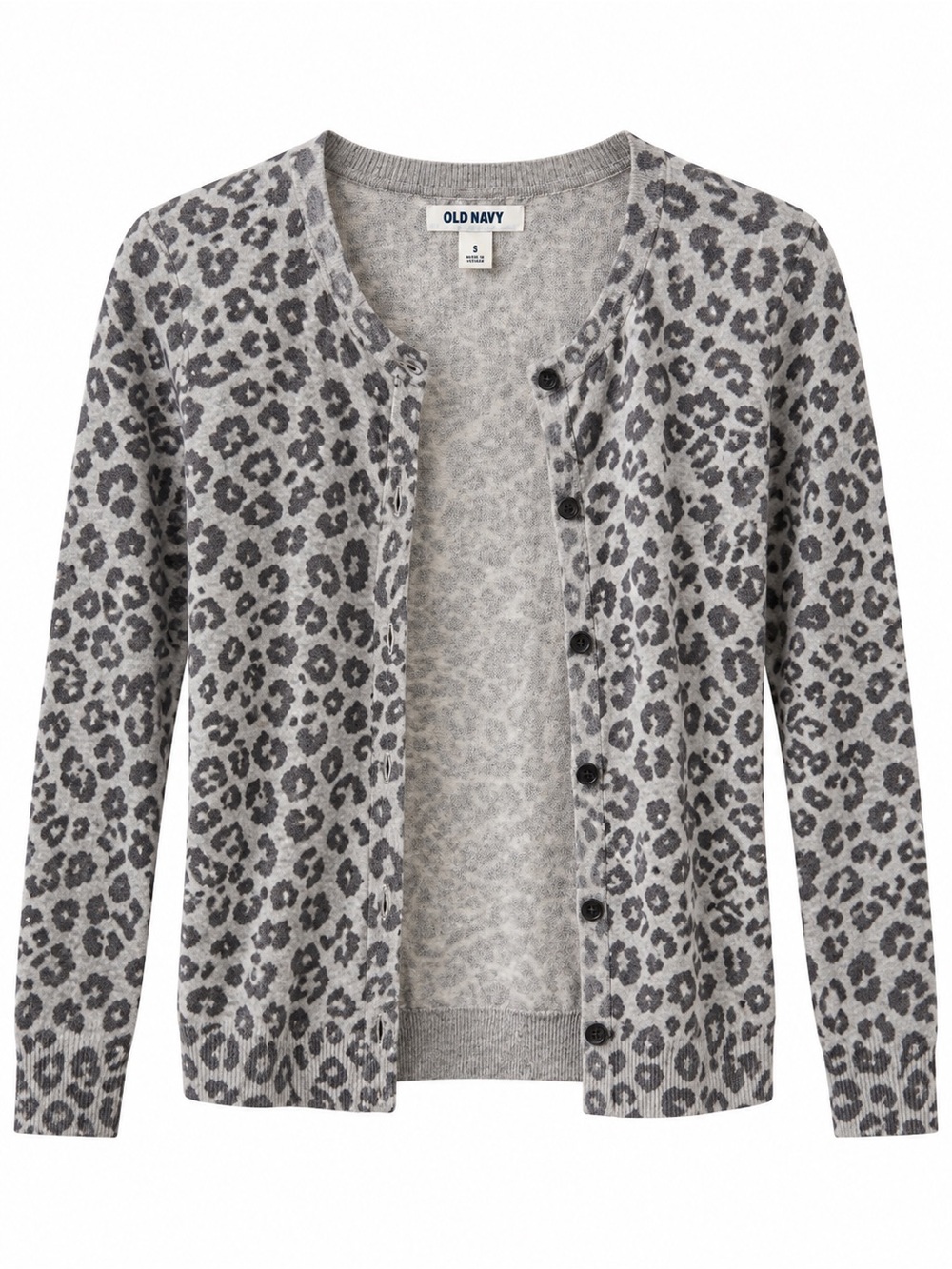 Old Navy Gray Leopard Print Button-Front Cardigan